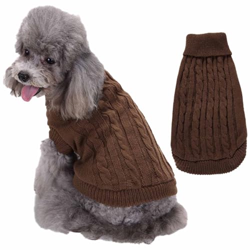 RUYICZB Kabel Stricken Hundepullover Für Kleine Mittlere Hunde Klassische Rollkragen Dicke Kleidung Für Herbst Winter, Weiche Warme Hundekleidung, Welpen Pullover Hund Strickwaren,Kaffee,XS von RUYICZB