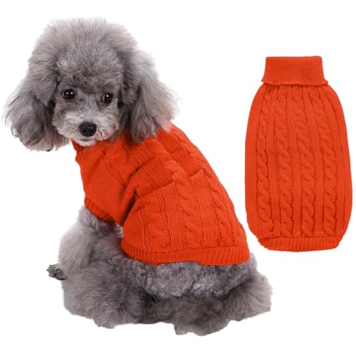 RUYICZB Kabel Stricken Hundepullover Für Kleine Mittlere Hunde Klassische Rollkragen Dicke Kleidung Für Herbst Winter, Weiche Warme Hundekleidung, Welpen Pullover Hund Strickwaren,Orange,S von RUYICZB