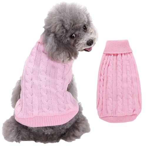 RUYICZB Kabel Stricken Hundepullover Für Kleine Mittlere Hunde Klassische Rollkragen Dicke Kleidung Für Herbst Winter, Weiche Warme Hundekleidung, Welpen Pullover Hund Strickwaren,Rosa,M von RUYICZB