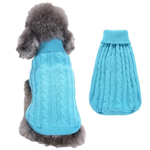 RUYICZB Kabel Stricken Hundepullover Für Kleine Mittlere Hunde Klassische Rollkragen Dicke Kleidung Für Herbst Winter, Weiche Warme Hundekleidung, Welpen Pullover Hund Strickwaren,Sky Blue,3XL von RUYICZB