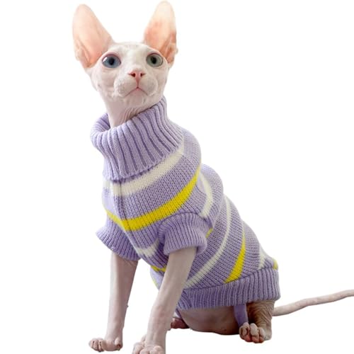 RUYICZB Katze Pullover nur für Katzen, Rollkragen Katze Pullover Pullover mit Ärmeln, Sphynx Haarlose Katzen Katzen Streifen Weste Atmungsaktive Kätzchen Kleidung, Katze Pyjama Overall,S von RUYICZB