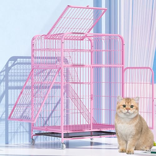 RUYICZB Katzenkäfig, Katzenkäfig Für Den Innenbereich, Mit Türschlössern Und Boden, Dreitüriges Design, Frettchenkäfig, Kaninchenkäfig, Kleintierkäfige Mit Rädern Und Leiter,Rosa,3 Tier RUYICZB Katzenkäfig, Katzenkäfig Für Den Innenbereich, Mit Türschlössern Und Boden, Dreitüriges Design, Frettchenkäfig, Kaninchenkäfig, Kleintierkäfige Mit Rädern Und Leiter,Rosa,3 Tier von RUYICZB
