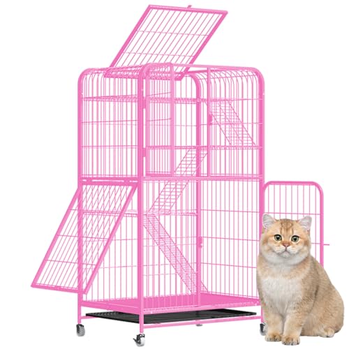 RUYICZB Katzenkäfig, Katzenkäfig Für Den Innenbereich, Mit Türschlössern Und Boden, Dreitüriges Design, Frettchenkäfig, Kaninchenkäfig, Kleintierkäfige Mit Rädern Und Leiter,Rosa,5 Tier RUYICZB Katzenkäfig, Katzenkäfig Für Den Innenbereich, Mit Türschlössern Und Boden, Dreitüriges Design, Frettchenkäfig, Kaninchenkäfig, Kleintierkäfige Mit Rädern Und Leiter,Rosa,5 Tier von RUYICZB