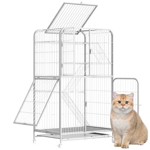 RUYICZB Katzenkäfig, Katzenkäfig Für Den Innenbereich, Mit Türschlössern Und Boden, Dreitüriges Design, Frettchenkäfig, Kaninchenkäfig, Kleintierkäfige Mit Rädern Und Leiter,Weiß,5 Tier RUYICZB Katzenkäfig, Katzenkäfig Für Den Innenbereich, Mit Türschlössern Und Boden, Dreitüriges Design, Frettchenkäfig, Kaninchenkäfig, Kleintierkäfige Mit Rädern Und Leiter,Weiß,5 Tier von RUYICZB