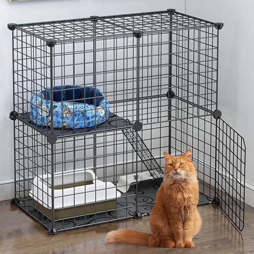 RUYICZB Katzenkäfig Für Drinnen Und Draußen, DIY-Katzengehege Mit 2 Türen, 1 Leiter, Katzenlaufstall Aus Metall, 2-Stöckige Haustierkäfig Für Katzen, Hasen, Chinchillas,A von RUYICZB