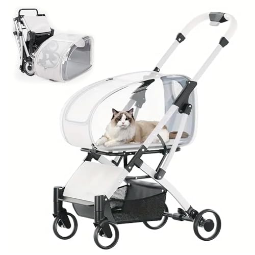 RUYICZB Katzenkäfig-Jogger-Kinderwagen für mittelgroße und kleine Hunde und Katzen, 3-in-1-Haustier-Kinderwagen mit Abnehmbarer Trage,Clear RUYICZB Katzenkäfig-Jogger-Kinderwagen für mittelgroße und kleine Hunde und Katzen, 3-in-1-Haustier-Kinderwagen mit Abnehmbarer Trage,Clear von RUYICZB