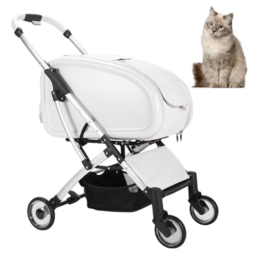 RUYICZB Katzenkäfig-Jogger-Kinderwagen für mittelgroße und kleine Hunde und Katzen, 3-in-1-Haustier-Kinderwagen mit Abnehmbarer Trage,Weiß von RUYICZB