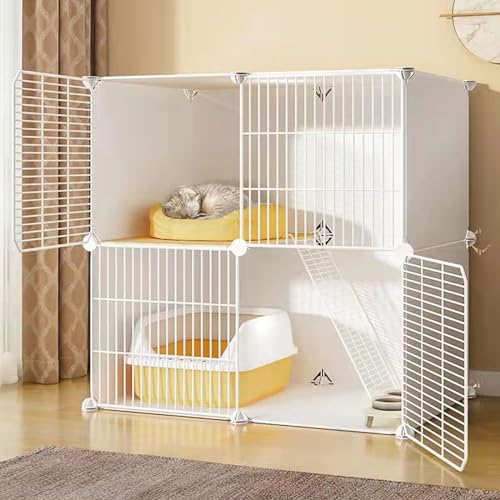 RUYICZB Katzenkäfige Für Den Innenbereich, DIY-Katzenhütte Aus Metalldraht, Gehege Für Haustiere, Kleintierhaus, Abnehmbare Katzenkiste Mit Hängematte, Schüssel, Katzentoilette, Treppe,2 Tier von RUYICZB