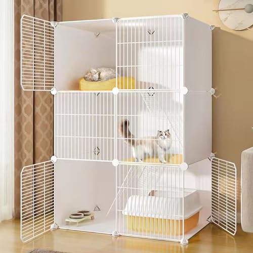 RUYICZB Katzenkäfige Für Den Innenbereich, DIY-Katzenhütte Aus Metalldraht, Gehege Für Haustiere, Kleintierhaus, Abnehmbare Katzenkiste Mit Hängematte, Schüssel, Katzentoilette, Treppe,3 Tier RUYICZB Katzenkäfige Für Den Innenbereich, DIY-Katzenhütte Aus Metalldraht, Gehege Für Haustiere, Kleintierhaus, Abnehmbare Katzenkiste Mit Hängematte, Schüssel, Katzentoilette, Treppe,3 Tier von RUYICZB