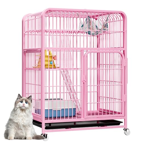 RUYICZB Katzenkäfige Für Den Innenbereich, Metall-Katzenhaus, Katzenkäfige Mit Katzenklo-Plattformen, Rampenleitern, Vordertüren, Hängematte Für Chinchilla-Kaninchen, Eichhörnchen,Rosa,3 Tier RUYICZB Katzenkäfige Für Den Innenbereich, Metall-Katzenhaus, Katzenkäfige Mit Katzenklo-Plattformen, Rampenleitern, Vordertüren, Hängematte Für Chinchilla-Kaninchen, Eichhörnchen,Rosa,3 Tier von RUYICZB