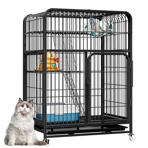 RUYICZB Katzenkäfige Für Den Innenbereich, Metall-Katzenhaus, Katzenkäfige Mit Katzenklo-Plattformen, Rampenleitern, Vordertüren, Hängematte Für Chinchilla-Kaninchen, Eichhörnchen,Schwarz,3 Tier RUYICZB Katzenkäfige Für Den Innenbereich, Metall-Katzenhaus, Katzenkäfige Mit Katzenklo-Plattformen, Rampenleitern, Vordertüren, Hängematte Für Chinchilla-Kaninchen, Eichhörnchen,Schwarz,3 Tier von RUYICZB