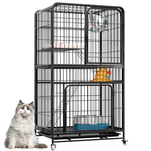 RUYICZB Katzenkäfige Für Den Innenbereich, Metall-Katzenhaus, Katzenkäfige Mit Katzenklo-Plattformen, Rampenleitern, Vordertüren, Hängematte Für Chinchilla-Kaninchen, Eichhörnchen,Schwarz,4 Tier RUYICZB Katzenkäfige Für Den Innenbereich, Metall-Katzenhaus, Katzenkäfige Mit Katzenklo-Plattformen, Rampenleitern, Vordertüren, Hängematte Für Chinchilla-Kaninchen, Eichhörnchen,Schwarz,4 Tier von RUYICZB