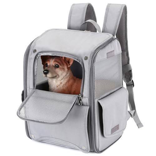 Katzenrucksack 7Kg Haustier Rucksack Für Kleine Hunde, Tragbare Und Faltbare Katzentasche Atmungsaktive Mit Sicherheitsseil Und Reißverschluss Mit Schloss Für Reisen Bergsteigen,Grau von RUYICZB