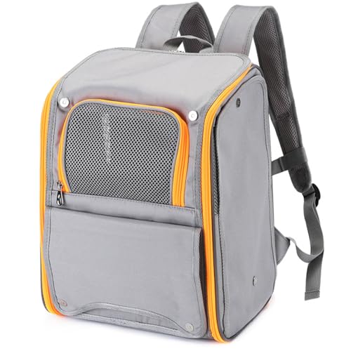 Katzenrucksack 7Kg Haustier Rucksack Für Kleine Hunde, Tragbare Und Faltbare Katzentasche Atmungsaktive Mit Sicherheitsseil Und Reißverschluss Mit Schloss Für Reisen Bergsteigen,Gray orange von RUYICZB
