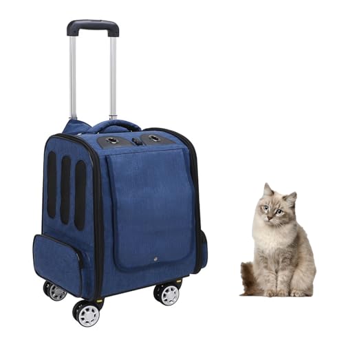 RUYICZB Katzentrage-Rucksack mit Rädern, Haustier-Tragerucksack mit Rädern, Katzen-Reisetrage, von Fluggesellschaften zugelassen für kleine Hunde,Blau RUYICZB Katzentrage-Rucksack mit Rädern, Haustier-Tragerucksack mit Rädern, Katzen-Reisetrage, von Fluggesellschaften zugelassen für kleine Hunde,Blau von RUYICZB