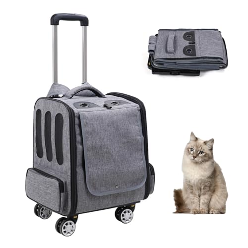 RUYICZB Katzentrage-Rucksack mit Rädern, Haustier-Tragerucksack mit Rädern, Katzen-Reisetrage, von Fluggesellschaften zugelassen für kleine Hunde,Grau RUYICZB Katzentrage-Rucksack mit Rädern, Haustier-Tragerucksack mit Rädern, Katzen-Reisetrage, von Fluggesellschaften zugelassen für kleine Hunde,Grau von RUYICZB