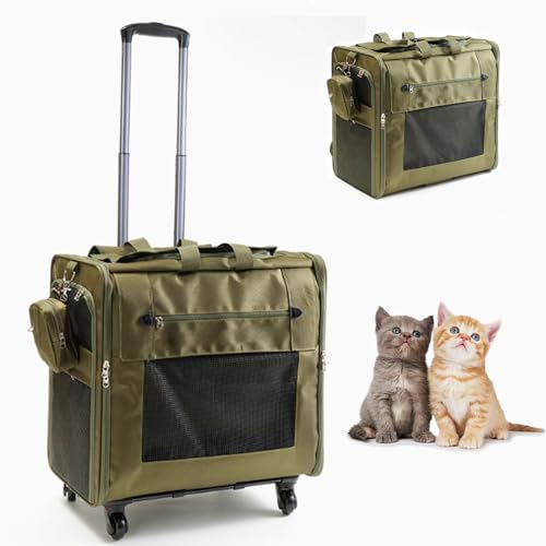 RUYICZB Katzentrage-Rucksack mit Rädern, rollende Haustiertrage mit atmungsaktivem Netz, Abnehmbarer Katzen-/Hunde-Rucksack mit Aufbewahrungstasche,Grün RUYICZB Katzentrage-Rucksack mit Rädern, rollende Haustiertrage mit atmungsaktivem Netz, Abnehmbarer Katzen-/Hunde-Rucksack mit Aufbewahrungstasche,Grün von RUYICZB