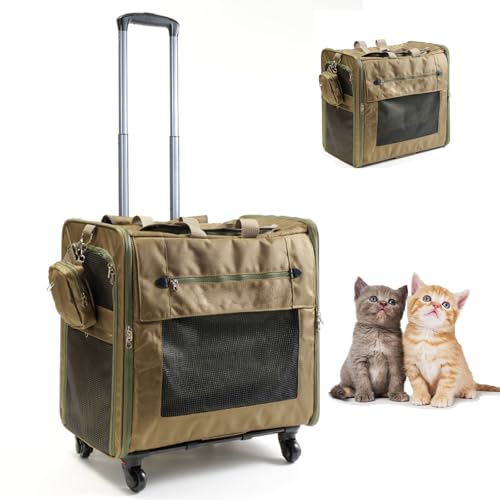 RUYICZB Katzentrage-Rucksack mit Rädern, rollende Haustiertrage mit atmungsaktivem Netz, Abnehmbarer Katzen-/Hunde-Rucksack mit Aufbewahrungstasche,Khaki RUYICZB Katzentrage-Rucksack mit Rädern, rollende Haustiertrage mit atmungsaktivem Netz, Abnehmbarer Katzen-/Hunde-Rucksack mit Aufbewahrungstasche,Khaki von RUYICZB