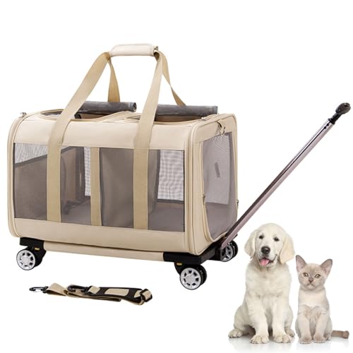 RUYICZB Katzentransportbox, Transportbox Hund Mit Abnehmbarer Stangenplattform Und Verbesserten Rädern, Faltbare Haustier-Reisetragetasche Transporttasche Mit Räder 2 Katzen,Beige RUYICZB Katzentransportbox, Transportbox Hund Mit Abnehmbarer Stangenplattform Und Verbesserten Rädern, Faltbare Haustier-Reisetragetasche Transporttasche Mit Räder 2 Katzen,Beige von RUYICZB