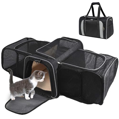 RUYICZB Katzentransportbox Transportbox Katze, Erweiterbar Katzenbox Für Katzen Hund Welpen, Flugzeug Faltbar Hundetransportbox Zusammenklappbare Transporttasche Katze Transport,Grau von RUYICZB