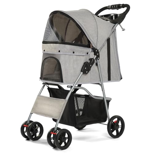 RUYICZB Kinderwagen für Haustiere, zusammenklappbarer Hundebuggy mit Aufbewahrungskorb, Katzen-/Hundekäfig-Buggy mit atmungsaktivem und sichtbarem Netz von RUYICZB