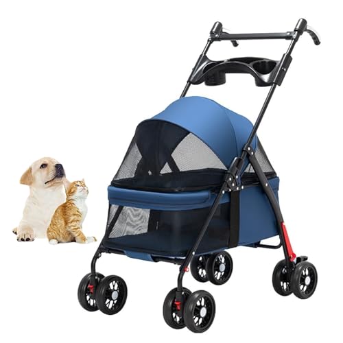 RUYICZB Kinderwagen für Haustiere mit Getränkehalter, zusammenklappbarer Reisekinderwagen für Hunde mit verstellbarem Griff und Sonnenschutz, Kinderwagen für Hunde,Blau RUYICZB Kinderwagen für Haustiere mit Getränkehalter, zusammenklappbarer Reisekinderwagen für Hunde mit verstellbarem Griff und Sonnenschutz, Kinderwagen für Hunde,Blau von RUYICZB