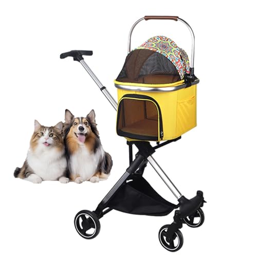 RUYICZB Kinderwagen für Haustiere mit abnehmbarem Korbträger, atmungsaktiver, mit einem klick zusammenklappbarer Katzenkinderwagen mit verstellbarem Griff,Gelb RUYICZB Kinderwagen für Haustiere mit abnehmbarem Korbträger, atmungsaktiver, mit einem klick zusammenklappbarer Katzenkinderwagen mit verstellbarem Griff,Gelb von RUYICZB
