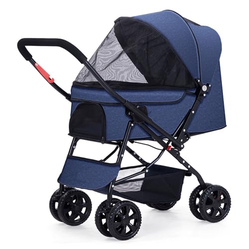 RUYICZB Kinderwagen für Haustiere mit umkehrbaren Griff, zusammenklappbarer Kinderwagen für Hunde mit 4 Stoßdämpfungsrädern, atmungsaktiver Kinderwagen für Welpen,Blau RUYICZB Kinderwagen für Haustiere mit umkehrbaren Griff, zusammenklappbarer Kinderwagen für Hunde mit 4 Stoßdämpfungsrädern, atmungsaktiver Kinderwagen für Welpen,Blau von RUYICZB