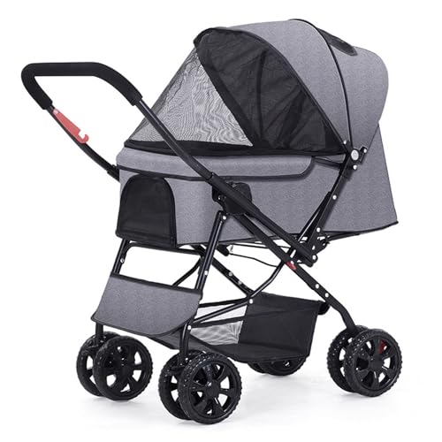 RUYICZB Kinderwagen für Haustiere mit umkehrbaren Griff, zusammenklappbarer Kinderwagen für Hunde mit 4 Stoßdämpfungsrädern, atmungsaktiver Kinderwagen für Welpen,Grau von RUYICZB