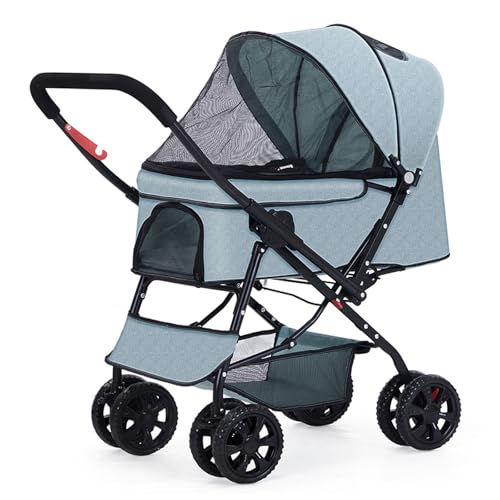 RUYICZB Kinderwagen für Haustiere mit umkehrbaren Griff, zusammenklappbarer Kinderwagen für Hunde mit 4 Stoßdämpfungsrädern, atmungsaktiver Kinderwagen für Welpen,Grün RUYICZB Kinderwagen für Haustiere mit umkehrbaren Griff, zusammenklappbarer Kinderwagen für Hunde mit 4 Stoßdämpfungsrädern, atmungsaktiver Kinderwagen für Welpen,Grün von RUYICZB