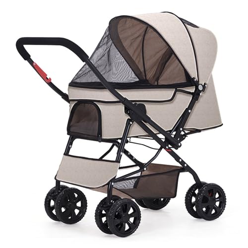 RUYICZB Kinderwagen für Haustiere mit umkehrbaren Griff, zusammenklappbarer Kinderwagen für Hunde mit 4 Stoßdämpfungsrädern, atmungsaktiver Kinderwagen für Welpen,Khaki RUYICZB Kinderwagen für Haustiere mit umkehrbaren Griff, zusammenklappbarer Kinderwagen für Hunde mit 4 Stoßdämpfungsrädern, atmungsaktiver Kinderwagen für Welpen,Khaki von RUYICZB