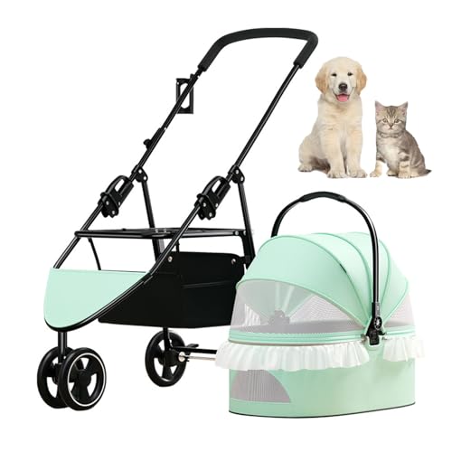 RUYICZB Kinderwagen für Hunde und Katzen, Hundebuggy für kleine Hunde mit Aufbewahrungskorb, Faltbarer, Leichter Hundetransportwagen mit Universalrädern,Grün RUYICZB Kinderwagen für Hunde und Katzen, Hundebuggy für kleine Hunde mit Aufbewahrungskorb, Faltbarer, Leichter Hundetransportwagen mit Universalrädern,Grün von RUYICZB