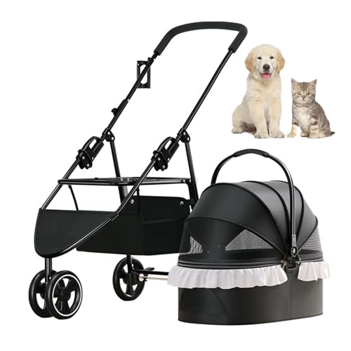 RUYICZB Kinderwagen für Hunde und Katzen, Hundebuggy für kleine Hunde mit Aufbewahrungskorb, Faltbarer, Leichter Hundetransportwagen mit Universalrädern,Schwarz RUYICZB Kinderwagen für Hunde und Katzen, Hundebuggy für kleine Hunde mit Aufbewahrungskorb, Faltbarer, Leichter Hundetransportwagen mit Universalrädern,Schwarz von RUYICZB