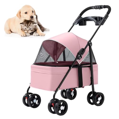 RUYICZB Kinderwagen mit 4 Rädern, Katzen-/Hundekäfig-Buggy mit zu öffnendem Verdeck vorne und hinten und Netzfenster, Haustier-Buggy für Hunde und Katzen zum Ausgehen,Rosa RUYICZB Kinderwagen mit 4 Rädern, Katzen-/Hundekäfig-Buggy mit zu öffnendem Verdeck vorne und hinten und Netzfenster, Haustier-Buggy für Hunde und Katzen zum Ausgehen,Rosa von RUYICZB