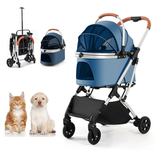 RUYICZB Kinderwagen mit 4 Rädern für Hunde und Katzen, leicht zusammenklappbarer Hunde-/Katzenbuggy mit Faltbarer Reisetragetasche und atmungsaktivem und sichtbarem Netz,Blau RUYICZB Kinderwagen mit 4 Rädern für Hunde und Katzen, leicht zusammenklappbarer Hunde-/Katzenbuggy mit Faltbarer Reisetragetasche und atmungsaktivem und sichtbarem Netz,Blau von RUYICZB