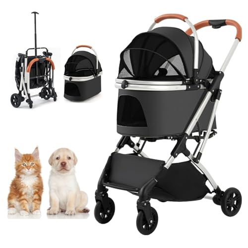 RUYICZB Kinderwagen mit 4 Rädern für Hunde und Katzen, leicht zusammenklappbarer Hunde-/Katzenbuggy mit Faltbarer Reisetragetasche und atmungsaktivem und sichtbarem Netz,Schwarz RUYICZB Kinderwagen mit 4 Rädern für Hunde und Katzen, leicht zusammenklappbarer Hunde-/Katzenbuggy mit Faltbarer Reisetragetasche und atmungsaktivem und sichtbarem Netz,Schwarz von RUYICZB