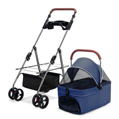 RUYICZB Kinderwagen mit Käfig für Katzen und Hunde, leicht zusammenklappbarer Welpenkäfig-Jogger-Kinderwagen, Hundebuggy mit atmungsaktivem und sichtbarem Netz,Blau RUYICZB Kinderwagen mit Käfig für Katzen und Hunde, leicht zusammenklappbarer Welpenkäfig-Jogger-Kinderwagen, Hundebuggy mit atmungsaktivem und sichtbarem Netz,Blau von RUYICZB