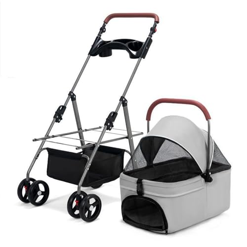 RUYICZB Kinderwagen mit Käfig für Katzen und Hunde, leicht zusammenklappbarer Welpenkäfig-Jogger-Kinderwagen, Hundebuggy mit atmungsaktivem und sichtbarem Netz,Grau RUYICZB Kinderwagen mit Käfig für Katzen und Hunde, leicht zusammenklappbarer Welpenkäfig-Jogger-Kinderwagen, Hundebuggy mit atmungsaktivem und sichtbarem Netz,Grau von RUYICZB