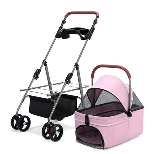 RUYICZB Kinderwagen mit Käfig für Katzen und Hunde, leicht zusammenklappbarer Welpenkäfig-Jogger-Kinderwagen, Hundebuggy mit atmungsaktivem und sichtbarem Netz,Rosa RUYICZB Kinderwagen mit Käfig für Katzen und Hunde, leicht zusammenklappbarer Welpenkäfig-Jogger-Kinderwagen, Hundebuggy mit atmungsaktivem und sichtbarem Netz,Rosa von RUYICZB
