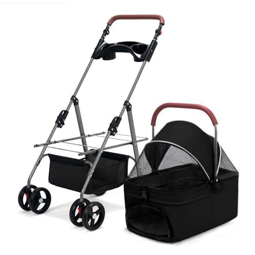RUYICZB Kinderwagen mit Käfig für Katzen und Hunde, leicht zusammenklappbarer Welpenkäfig-Jogger-Kinderwagen, Hundebuggy mit atmungsaktivem und sichtbarem Netz,Schwarz RUYICZB Kinderwagen mit Käfig für Katzen und Hunde, leicht zusammenklappbarer Welpenkäfig-Jogger-Kinderwagen, Hundebuggy mit atmungsaktivem und sichtbarem Netz,Schwarz von RUYICZB
