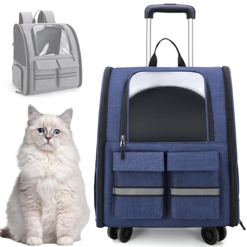 RUYICZB Klappbarer Haustiertrage-Rucksack Mit Abnehmbarem Trolley, Multifunktionaler Haustier-Rucksack Mit 4 Rädern, Atmungsaktive Haustier-Reisetrage Für Katzen Und Welpen,Blau RUYICZB Klappbarer Haustiertrage-Rucksack Mit Abnehmbarem Trolley, Multifunktionaler Haustier-Rucksack Mit 4 Rädern, Atmungsaktive Haustier-Reisetrage Für Katzen Und Welpen,Blau von RUYICZB