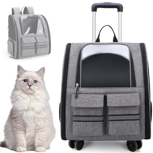 RUYICZB Klappbarer Haustiertrage-Rucksack Mit Abnehmbarem Trolley, Multifunktionaler Haustier-Rucksack Mit 4 Rädern, Atmungsaktive Haustier-Reisetrage Für Katzen Und Welpen,Grau RUYICZB Klappbarer Haustiertrage-Rucksack Mit Abnehmbarem Trolley, Multifunktionaler Haustier-Rucksack Mit 4 Rädern, Atmungsaktive Haustier-Reisetrage Für Katzen Und Welpen,Grau von RUYICZB