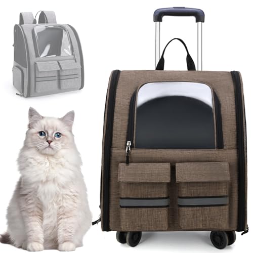RUYICZB Klappbarer Haustiertrage-Rucksack Mit Abnehmbarem Trolley, Multifunktionaler Haustier-Rucksack Mit 4 Rädern, Atmungsaktive Haustier-Reisetrage Für Katzen Und Welpen,Khaki RUYICZB Klappbarer Haustiertrage-Rucksack Mit Abnehmbarem Trolley, Multifunktionaler Haustier-Rucksack Mit 4 Rädern, Atmungsaktive Haustier-Reisetrage Für Katzen Und Welpen,Khaki von RUYICZB