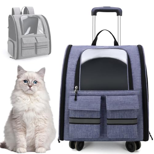 RUYICZB Klappbarer Haustiertrage-Rucksack Mit Abnehmbarem Trolley, Multifunktionaler Haustier-Rucksack Mit 4 Rädern, Atmungsaktive Haustier-Reisetrage Für Katzen Und Welpen,Lila RUYICZB Klappbarer Haustiertrage-Rucksack Mit Abnehmbarem Trolley, Multifunktionaler Haustier-Rucksack Mit 4 Rädern, Atmungsaktive Haustier-Reisetrage Für Katzen Und Welpen,Lila von RUYICZB