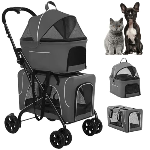 RUYICZB Klappbarer Hundewagen, 2 Etagen Hundewagen Für Kleine Hunde Und Katzen, Pet Stroller Hundebuggy Für Mehrere Haustiere, Hundebox Für Hunde & Katzen,Grau RUYICZB Klappbarer Hundewagen, 2 Etagen Hundewagen Für Kleine Hunde Und Katzen, Pet Stroller Hundebuggy Für Mehrere Haustiere, Hundebox Für Hunde & Katzen,Grau von RUYICZB