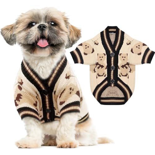 RUYICZB Kleine Hundepullover Niedlicher Bär Hundestrickjacken Kleidung Für Kleine Mittelgroße Hunde Junge Mädchen Welpe Strickoutfits Hundewintermäntel Warme Haustier Hundekleidung,Beige,L von RUYICZB