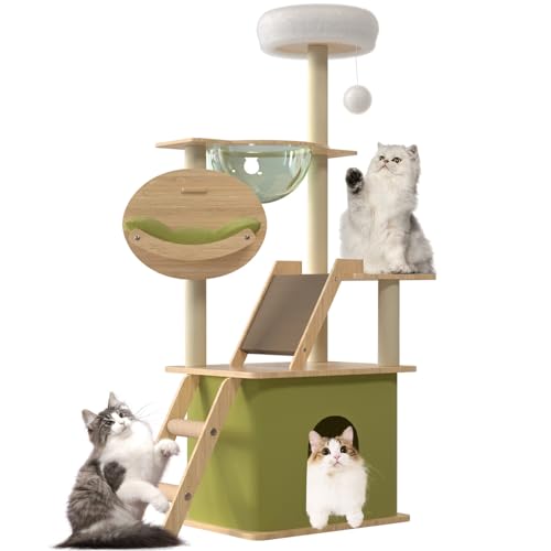 RUYICZB Kratzbaum 140 cm Mode Katzenkratzbaum Mit Transparenter Raumkapsel, Katze Hängematte, Plüsch-Sprungplattform, Spielzeugball, Grünem Kissen, Kratzbaum Holz-Kratzbaum RUYICZB Kratzbaum 140 cm Mode Katzenkratzbaum Mit Transparenter Raumkapsel, Katze Hängematte, Plüsch-Sprungplattform, Spielzeugball, Grünem Kissen, Kratzbaum Holz-Kratzbaum von RUYICZB