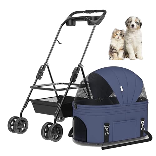 RUYICZB Leichter, atmungsaktiver Reise Kinderwagen für Haustiere, tragbarer Jogging Kinderwagen für Katzen und Welpen mit Aufbewahrungskorb und Getränkehalter,Blau RUYICZB Leichter, atmungsaktiver Reise Kinderwagen für Haustiere, tragbarer Jogging Kinderwagen für Katzen und Welpen mit Aufbewahrungskorb und Getränkehalter,Blau von RUYICZB