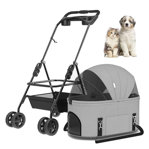 RUYICZB Leichter, atmungsaktiver Reise Kinderwagen für Haustiere, tragbarer Jogging Kinderwagen für Katzen und Welpen mit Aufbewahrungskorb und Getränkehalter,Grau RUYICZB Leichter, atmungsaktiver Reise Kinderwagen für Haustiere, tragbarer Jogging Kinderwagen für Katzen und Welpen mit Aufbewahrungskorb und Getränkehalter,Grau von RUYICZB