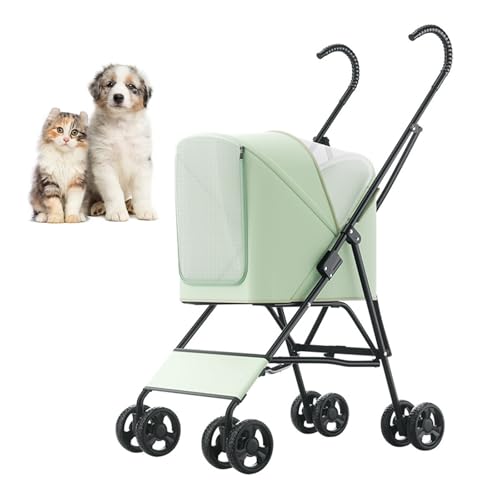 RUYICZB Leichter, zusammenklappbarer Kinderwagen für Ausflüge, schirmförmiger Hundekinderwagen mit atmungsaktivem Netzgewebe, Welpen-Jogging-Kinderwagen,Grün von RUYICZB